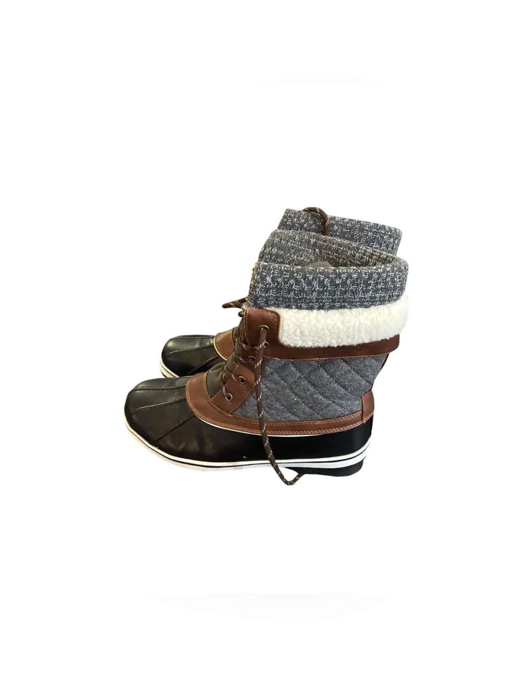 Dream Pairs Duck Boots Faux Fur Lace Up Winter Black Gray 10